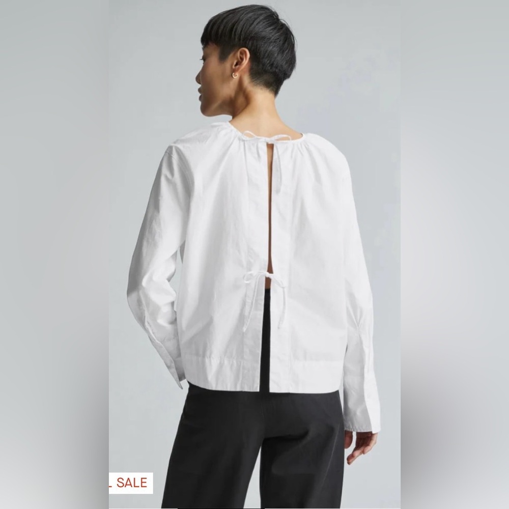 Everlane Poplin Breeze Shirt‎ Cotton Tie Back Top Small Long Sleeve Blouse White